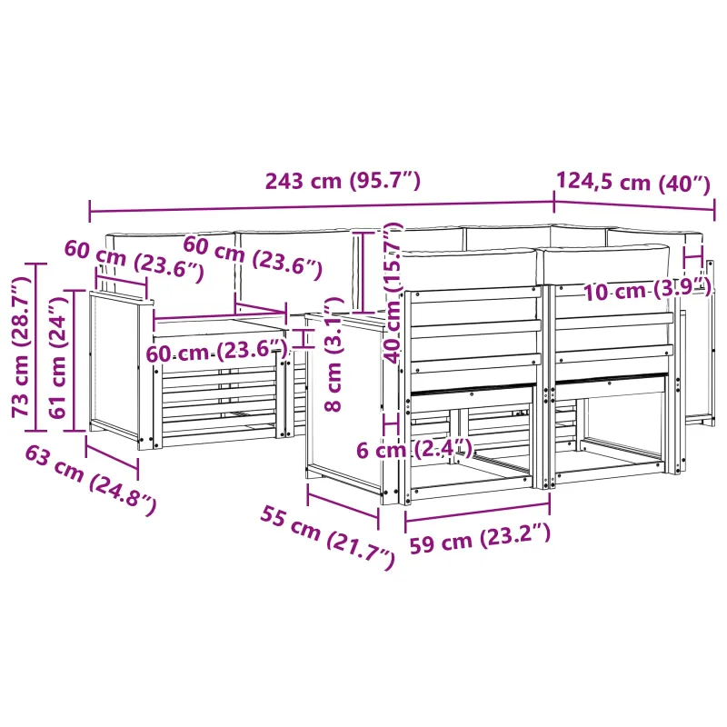 Sekcijos sofų komplektas 6 pcs Natūralus ir grietinėlė