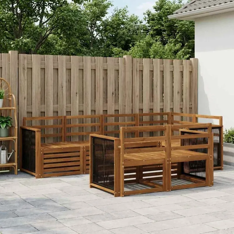 Sekcijos sofų komplektas 6 pcs Natūrali Kietos akacijos mediena