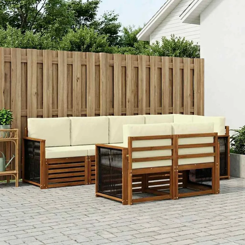 Sekcijos sofų komplektas 6 pcs Natūralus ir grietinėlė