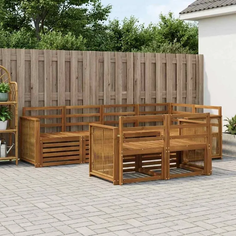 Sekcijos sofų komplektas 6 pcs Natūrali Kietos akacijos mediena