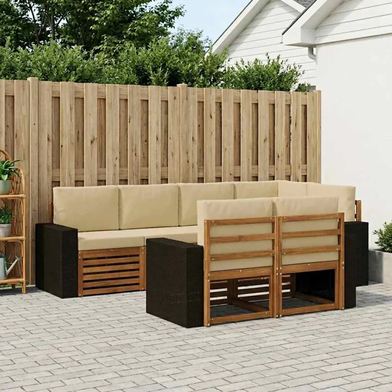 Sekcijos sofų komplektas su pagalve 7 pcs Natūralus ir bežinis