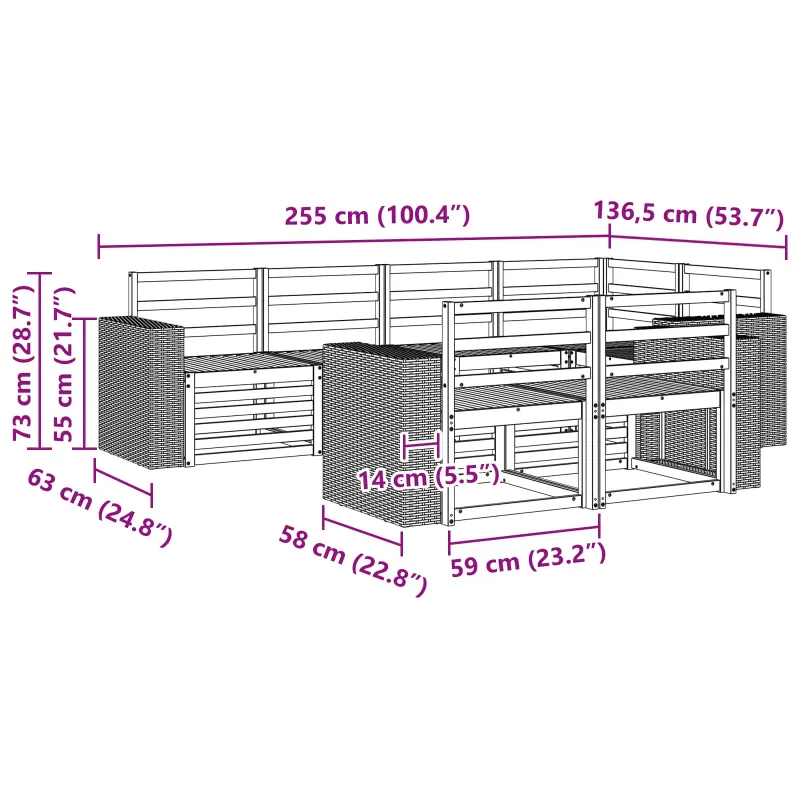 Sekcijos sofų komplektas 7 pcs Natūrali