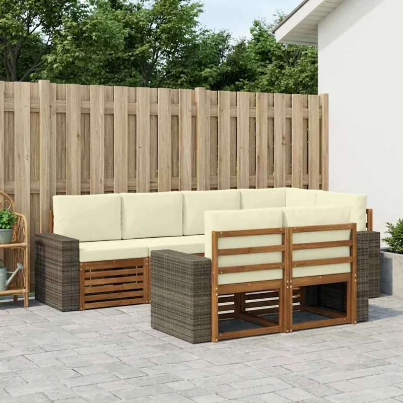 Sekcijos sofų komplektas 7 pcs Natūralus ir grietinėlė