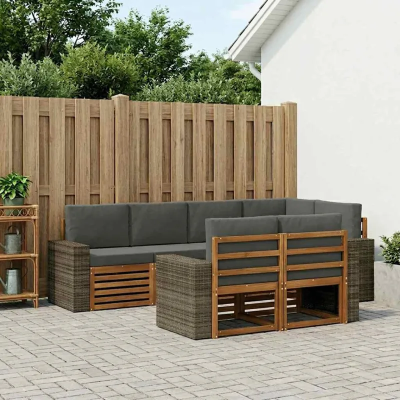 Sekcijos sofų komplektas 7 pcs Natūralus ir antracitas