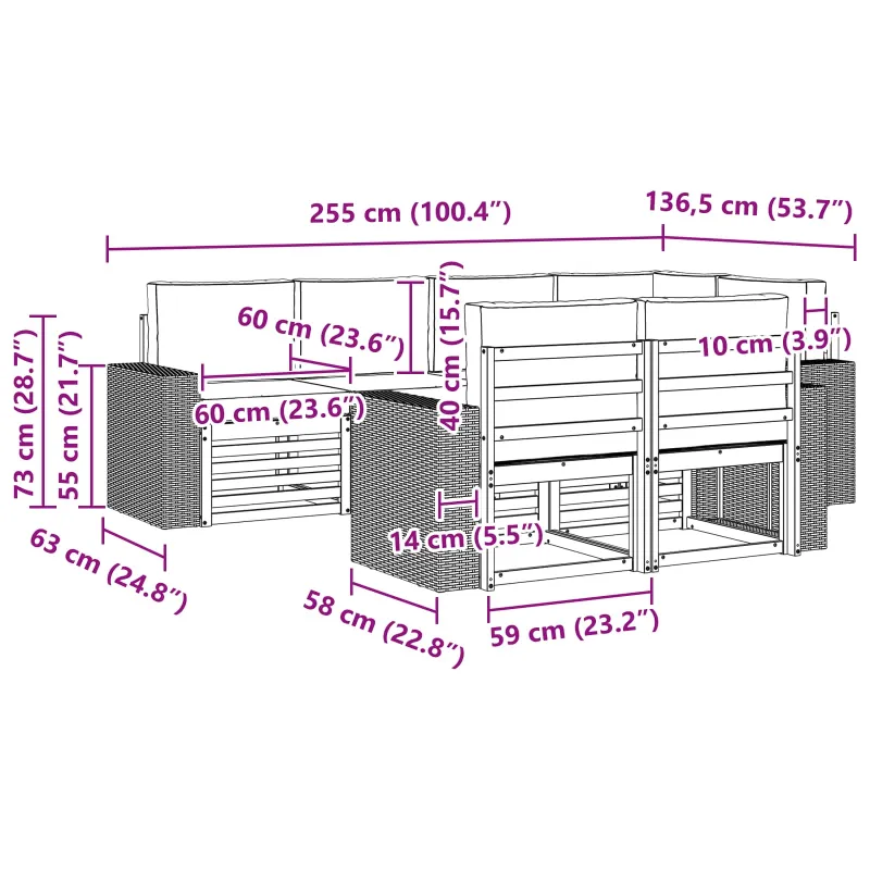 Sekcijos sofų komplektas 7 pcs Natūralus ir antracitas