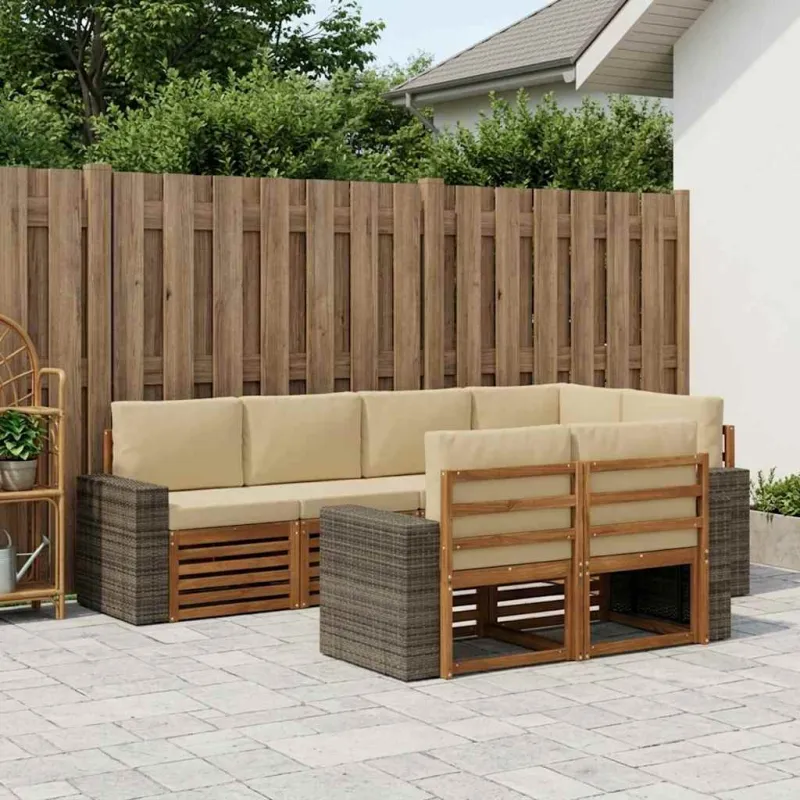 Sekcijos sofų komplektas su pagalve 7 pcs Natūralus ir bežinis