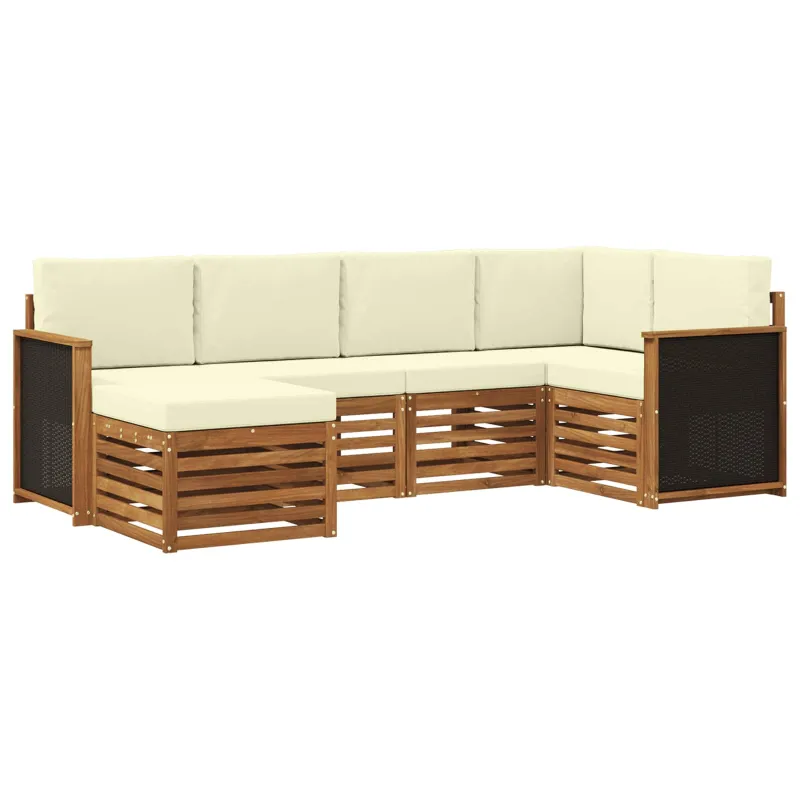 Sekcijos sofų komplektas 5 pcs Natūralus ir grietinėlė