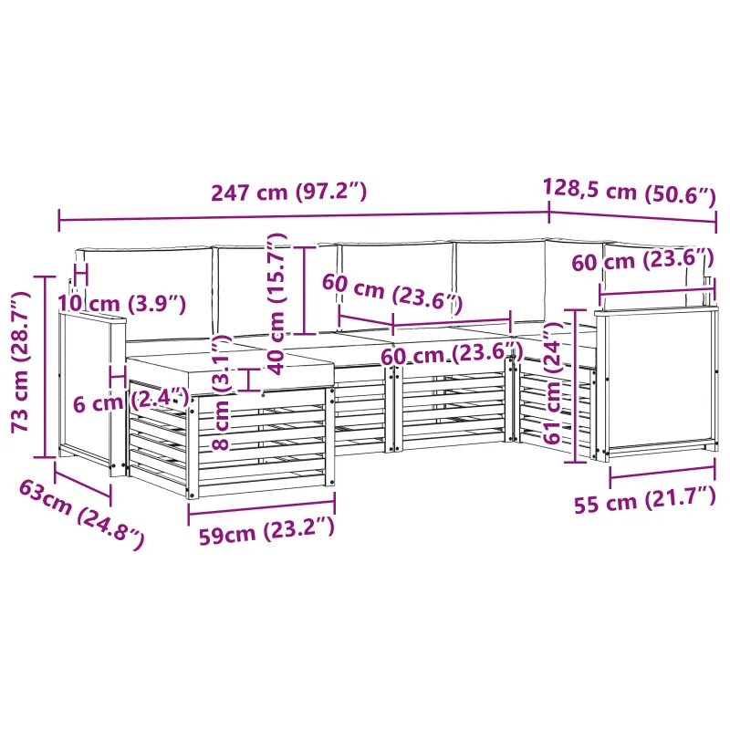 Sekcijos sofų komplektas 5 pcs Natūralus ir antracitas
