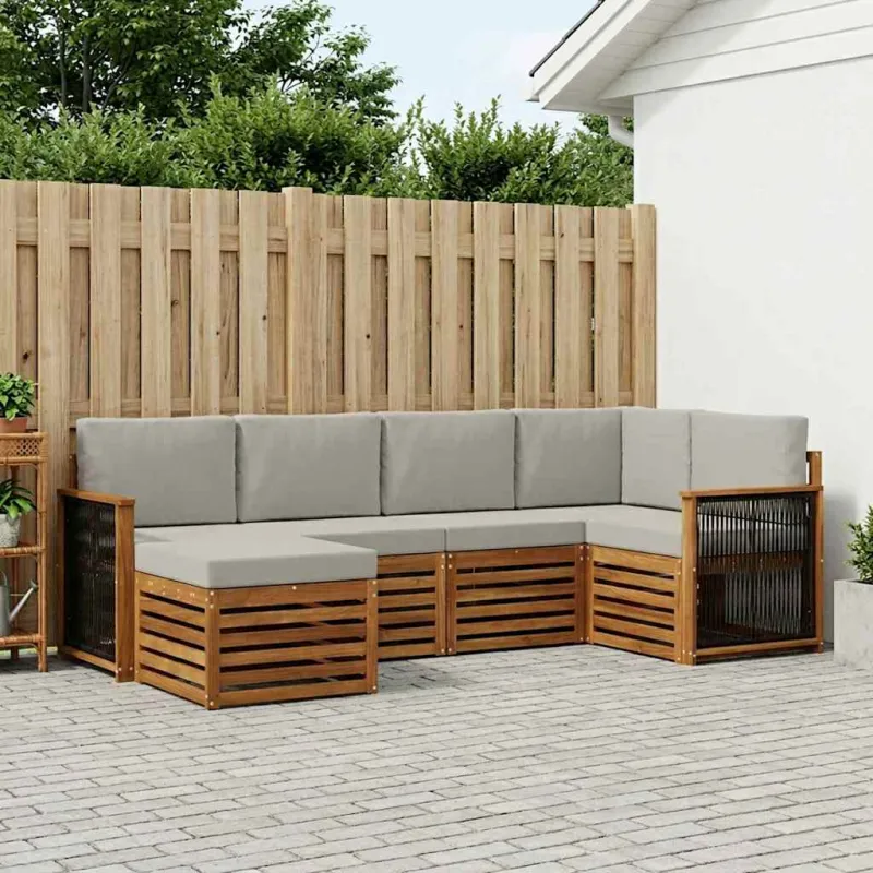 Sekcijos sofų komplektas 5 pcs Natūrali ir šviesiai pilka