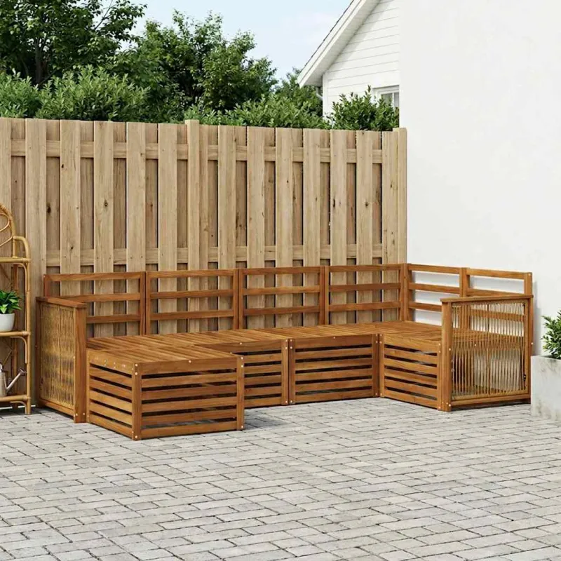 Sekcijos sofų komplektas 5 pcs Natūrali Kietos akacijos mediena