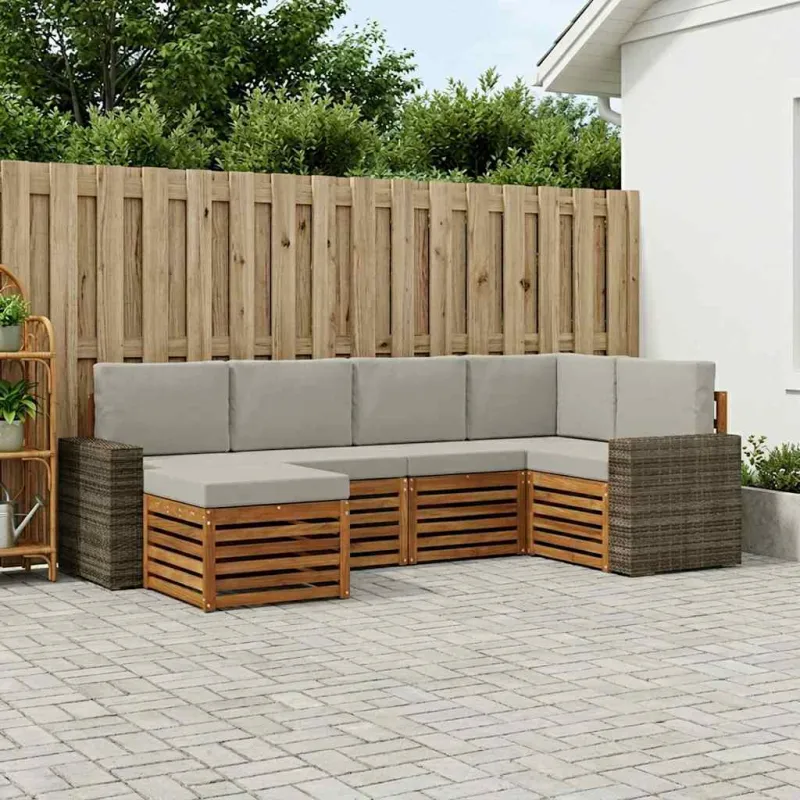 Sekcijos sofų komplektas 6 pcs Natūrali ir šviesiai pilka