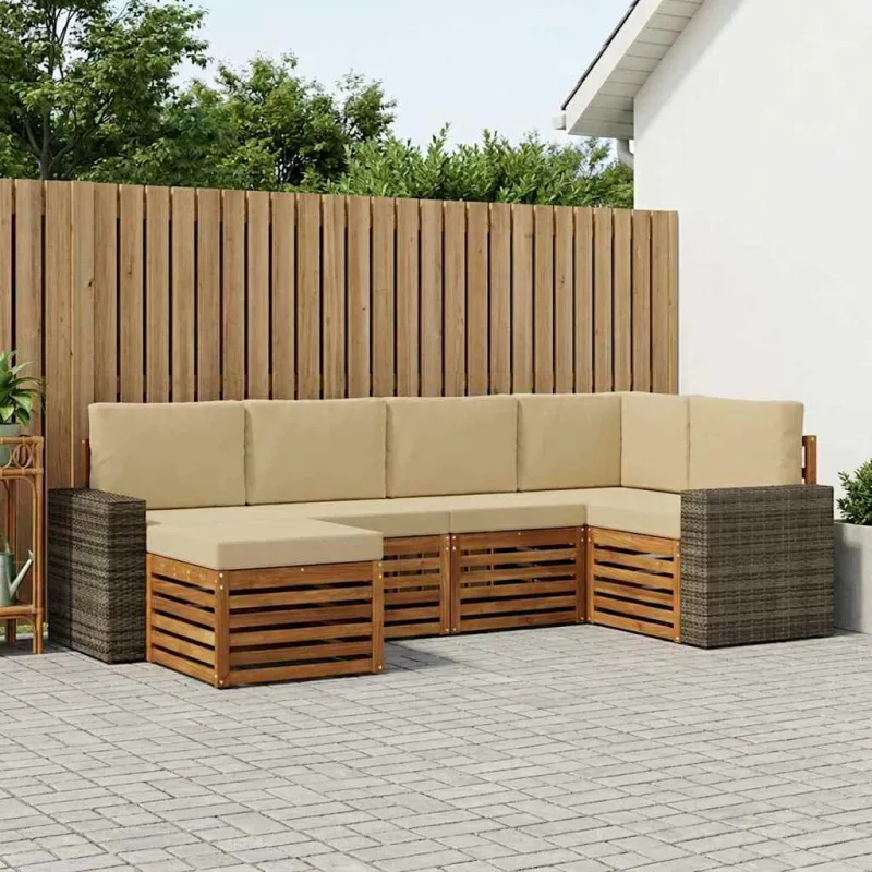Sekcijos sofų komplektas su pagalve 6 pcs Natūralus ir bežinis