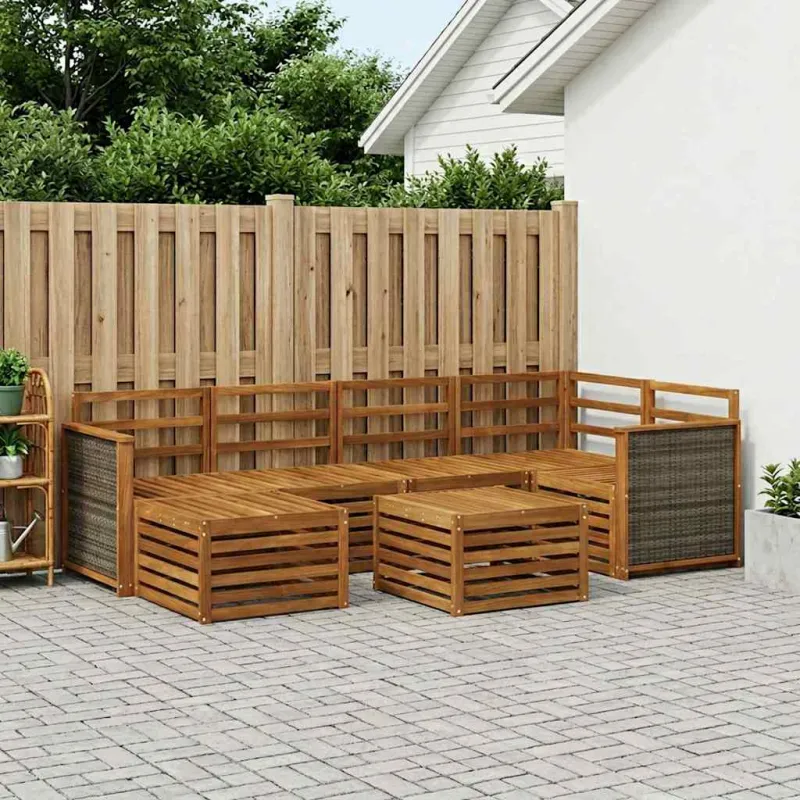 Sekcijos sofų komplektas 6 pcs Natūrali Kietos akacijos mediena