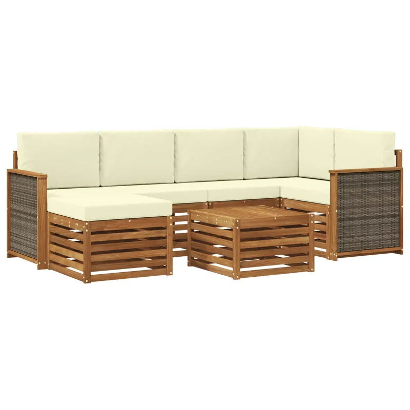 Sekcijos sofų komplektas 6 pcs Natūralus ir grietinėlė