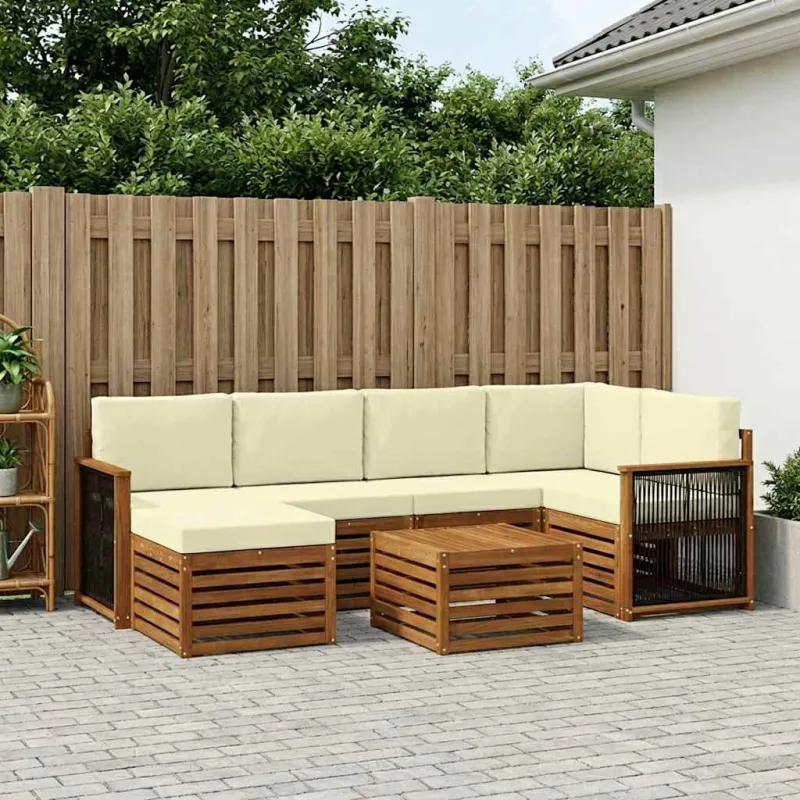 Sekcijos sofų komplektas 6 pcs Natūralus ir grietinėlė