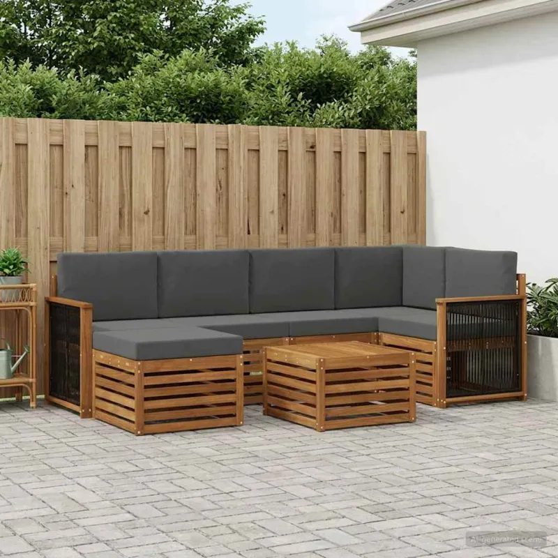 Sekcijos sofų komplektas 6 pcs Natūralus ir antracitas