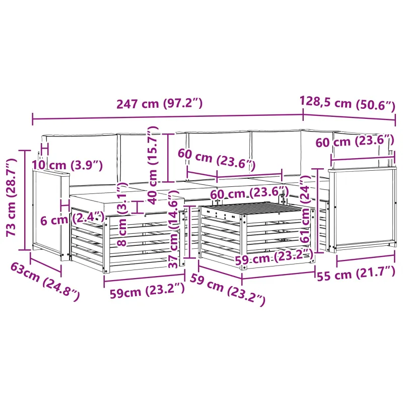 Sekcijos sofų komplektas 6 pcs Natūralus ir antracitas