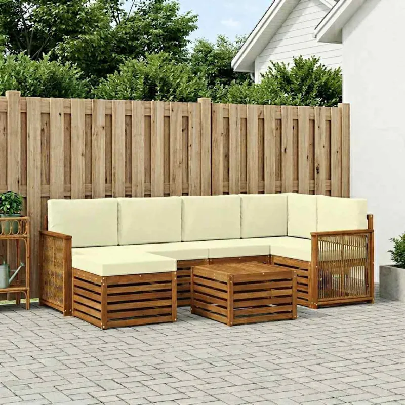 Sekcijos sofų komplektas 6 pcs Natūralus ir grietinėlė