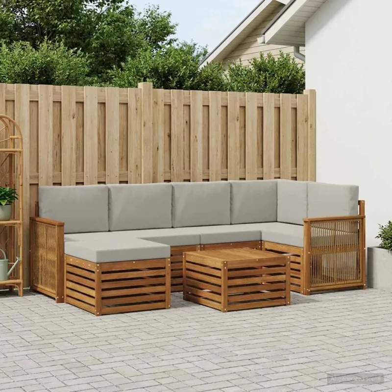 Sekcijos sofų komplektas 6 pcs Natūrali ir šviesiai pilka