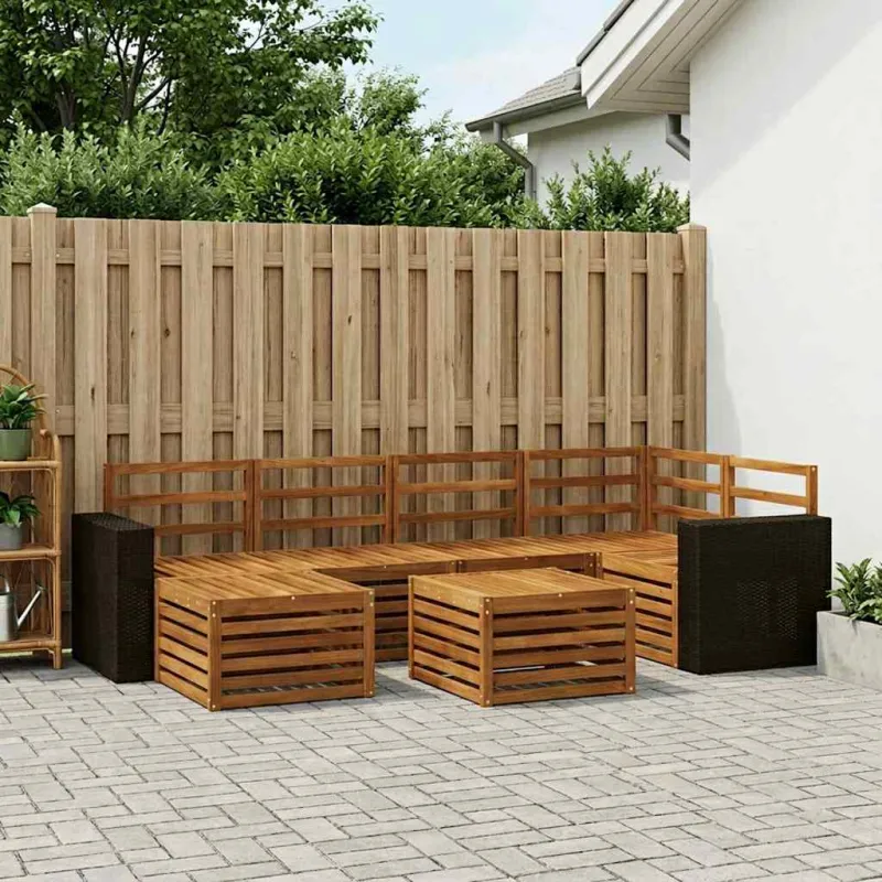 Sekcijos sofų komplektas 7 pcs Natūrali Kietos akacijos mediena