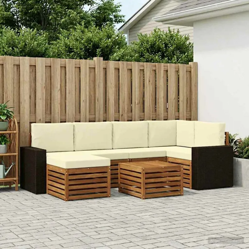 Sekcijos sofų komplektas 7 pcs Natūralus ir grietinėlė
