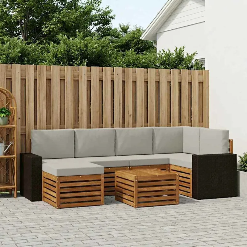 Sekcijos sofų komplektas 7 pcs Natūrali ir šviesiai pilka