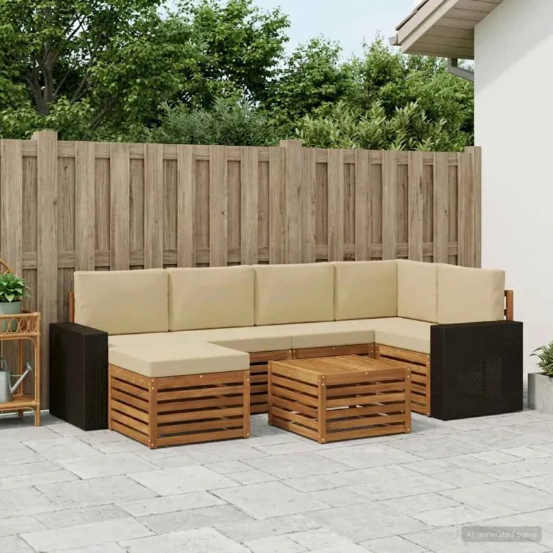 Sekcijos sofų komplektas su pagalve 7 pcs Natūralus ir bežinis