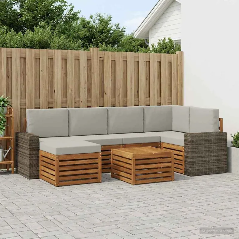 Sekcijos sofų komplektas 7 pcs Natūrali ir šviesiai pilka