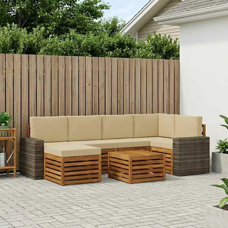 Sekcijos sofų komplektas su pagalve 7 pcs Natūralus ir bežinis