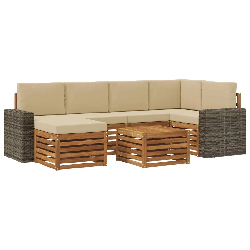 Sekcijos sofų komplektas su pagalve 7 pcs Natūralus ir bežinis