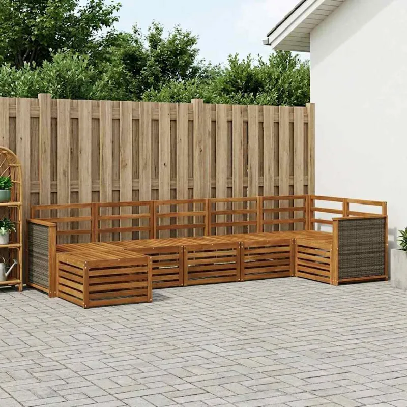 Sekcijos sofų komplektas 6 pcs Natūrali Kietos akacijos mediena