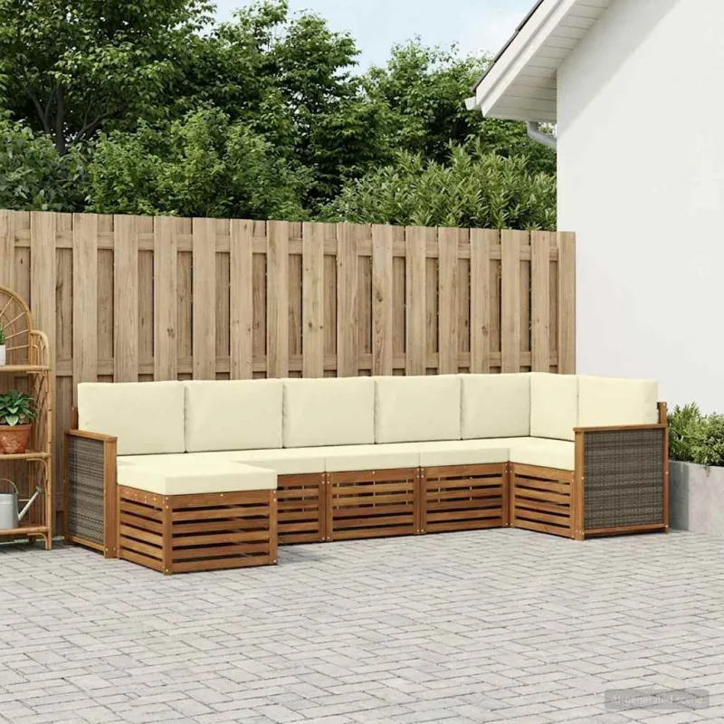 Sekcijos sofų komplektas 6 pcs Natūralus ir grietinėlė