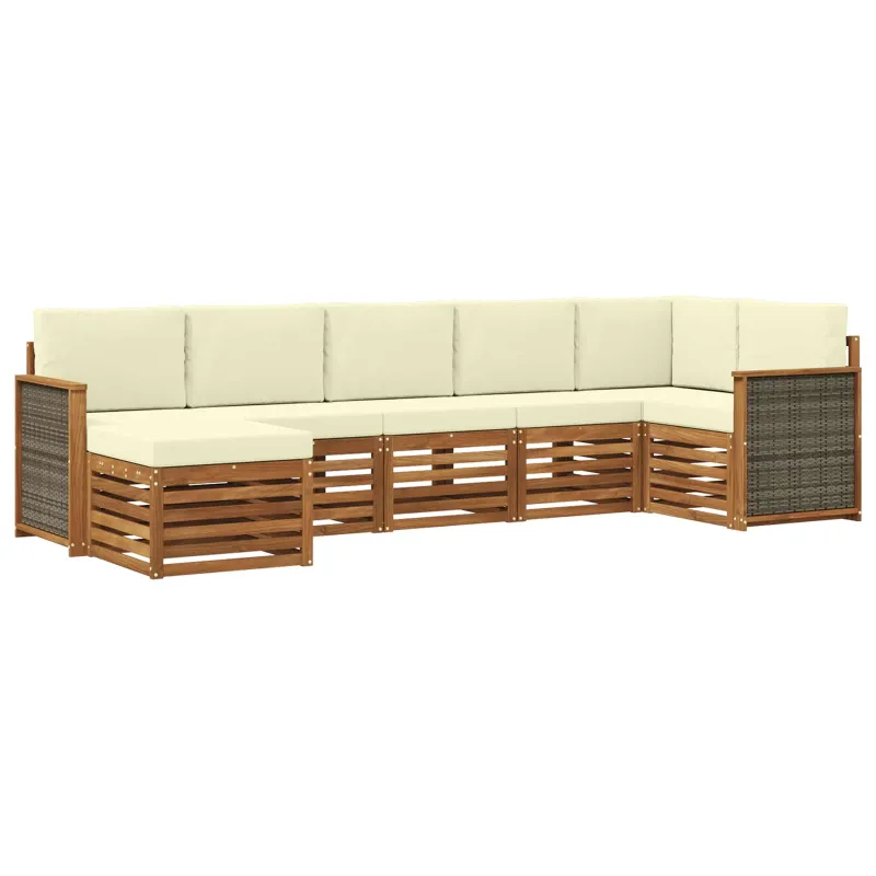 Sekcijos sofų komplektas 6 pcs Natūralus ir grietinėlė