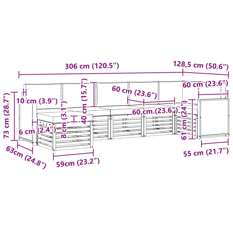 Sekcijos sofų komplektas 6 pcs Natūralus ir grietinėlė