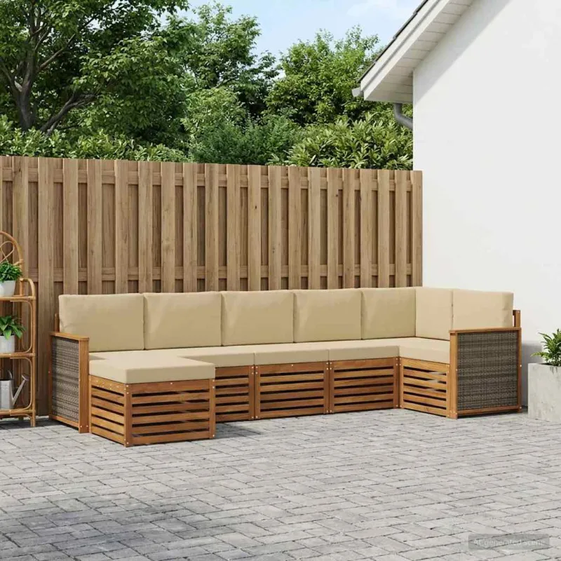 Sekcijos sofų komplektas su pagalve 6 pcs Natūrali