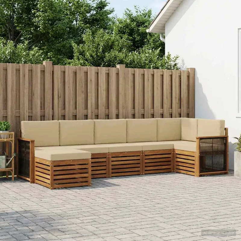 Sekcijos sofų komplektas su pagalve 6 pcs Natūrali