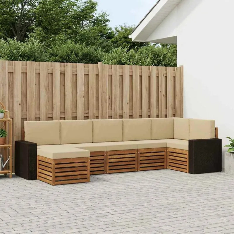 Sekcijos sofų komplektas su pagalve 7 pcs Natūralus ir bežinis
