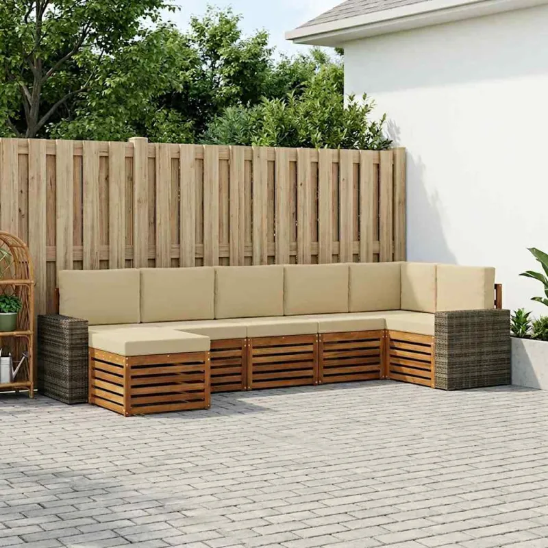 Sekcijos sofų komplektas su pagalve 7 pcs Natūralus ir bežinis