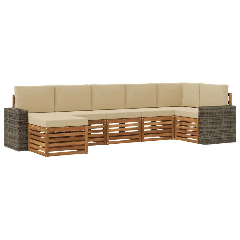 Sekcijos sofų komplektas su pagalve 7 pcs Natūralus ir bežinis