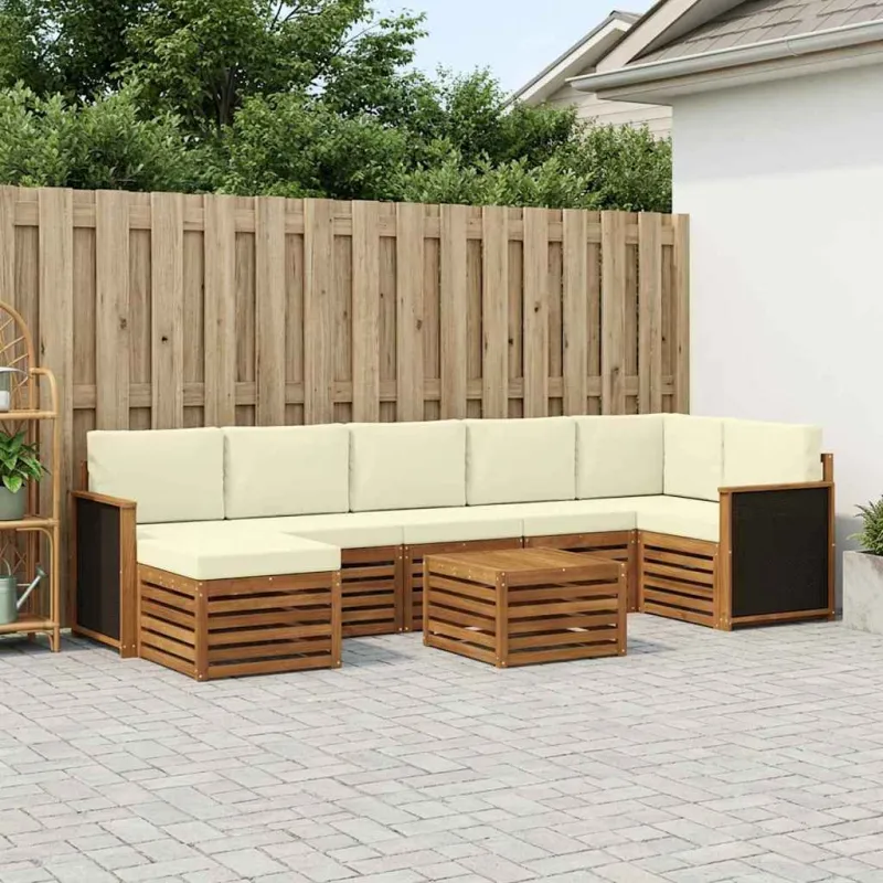 Lauko sofos komplektas su pagalve 7 pcs Natūralus ir grietinėlė