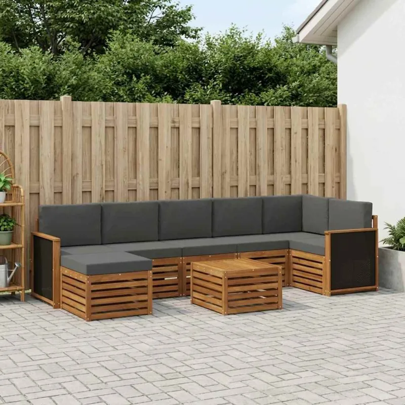 Lauko sofos komplektas su pagalve 7 pcs Natūralus ir antracitas
