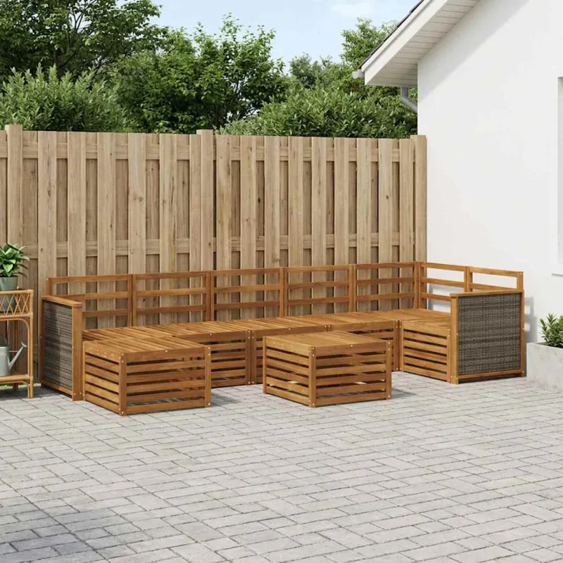 Lauko sofos komplektas 7 pcs Natūrali Kietos akacijos mediena