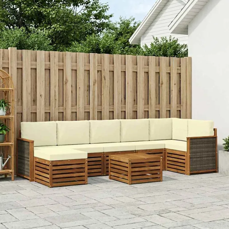 Lauko sofos komplektas su pagalve 7 pcs Natūralus ir grietinėlė