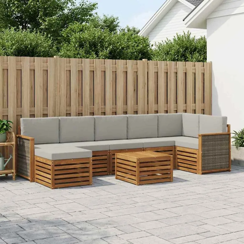 Lauko sofos komplektas 7 pcs Natūrali ir šviesiai pilka