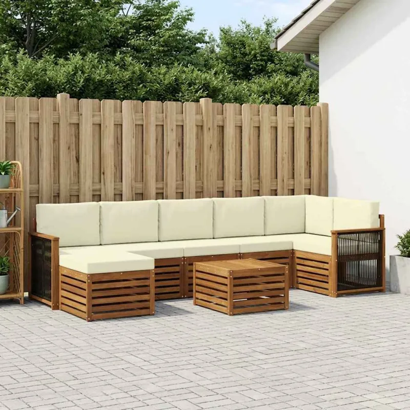 Lauko sofos komplektas su pagalve 7 pcs Natūralus ir grietinėlė