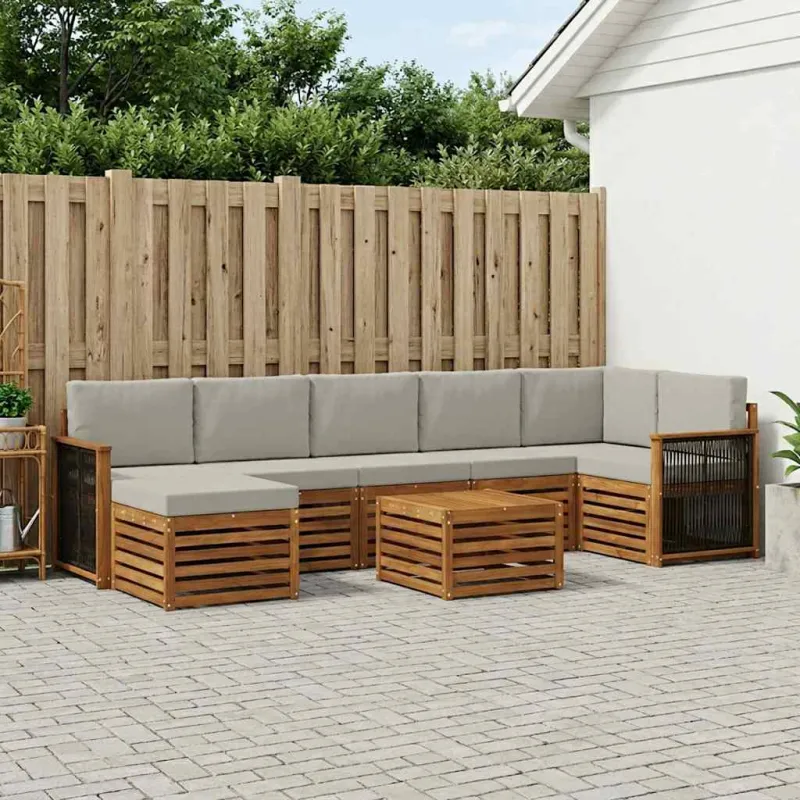 Lauko sofos komplektas 7 pcs Natūrali ir šviesiai pilka