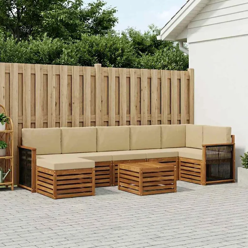 Lauko sofos komplektas su pagalve 7 pcs Natūrali