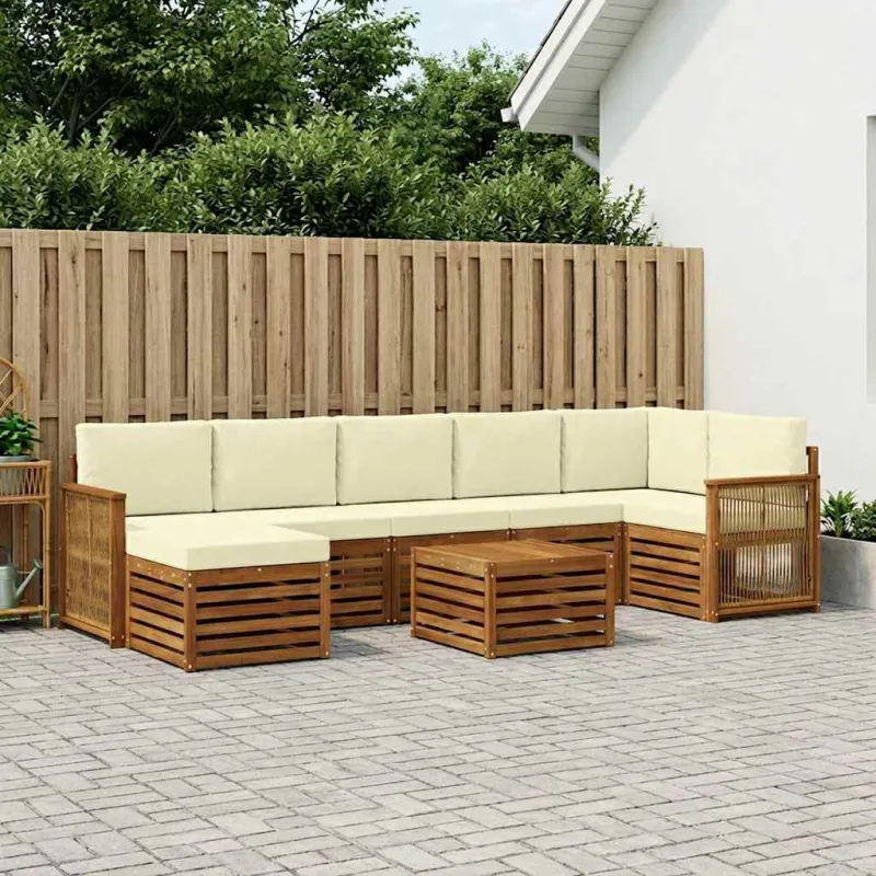 Lauko sofos komplektas su pagalve 7 pcs Natūralus ir grietinėlė