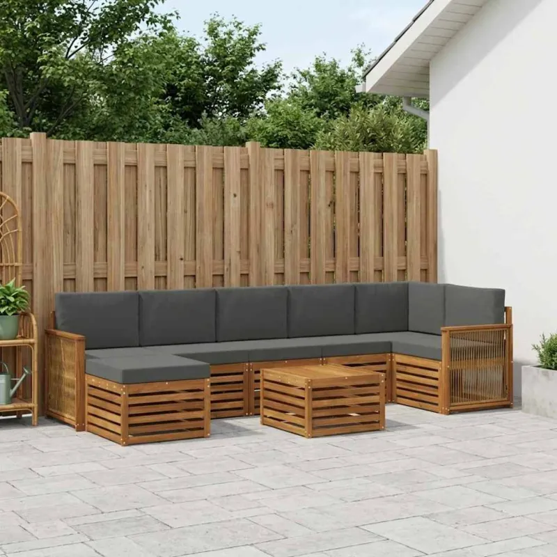 Lauko sofos komplektas su pagalve 7 pcs Natūralus ir antracitas
