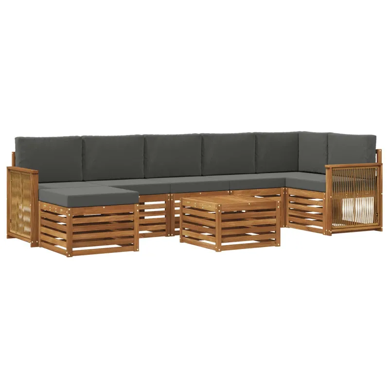 Lauko sofos komplektas su pagalve 7 pcs Natūralus ir antracitas